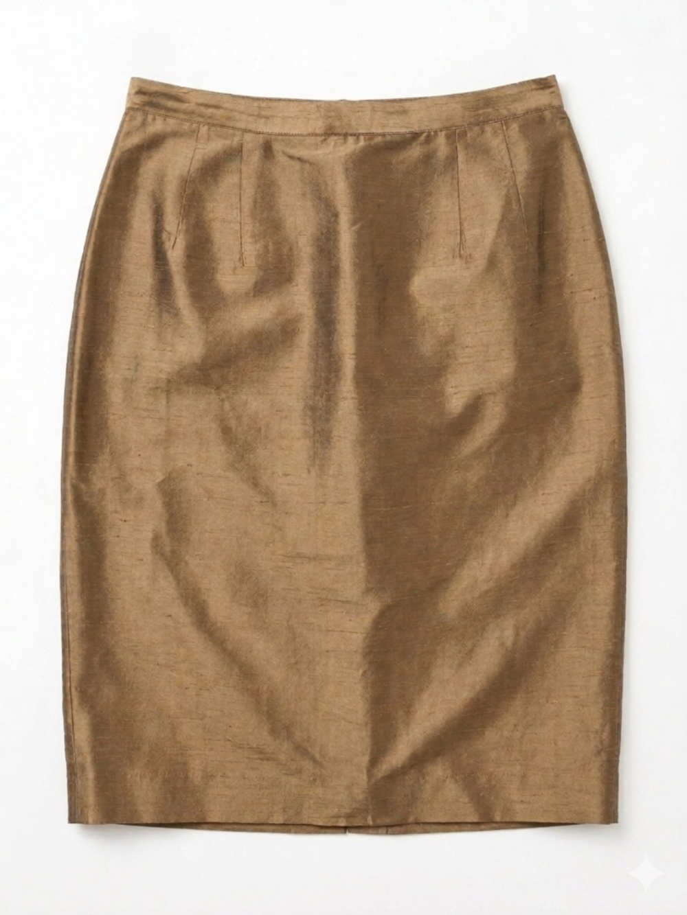 Italian Designer Bronze Silk Blend Knee-Length Pencil Skirt